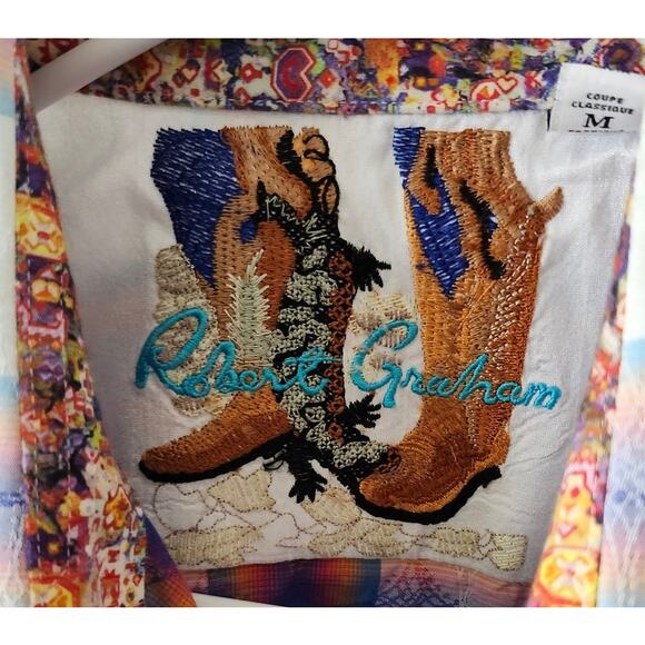 Robert Graham Medium Geometric Classic Fit Short Sleeve Button Up Purple Orange - Picture 3 of 10